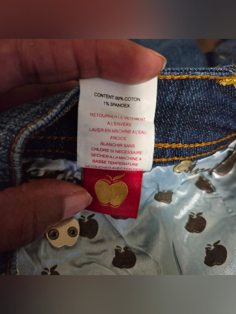 Vintage Apple Bottoms Y2K Bootcut Jeans Size 15/16 Dark Wash Rhinestone Logo - Picture 8 of 9